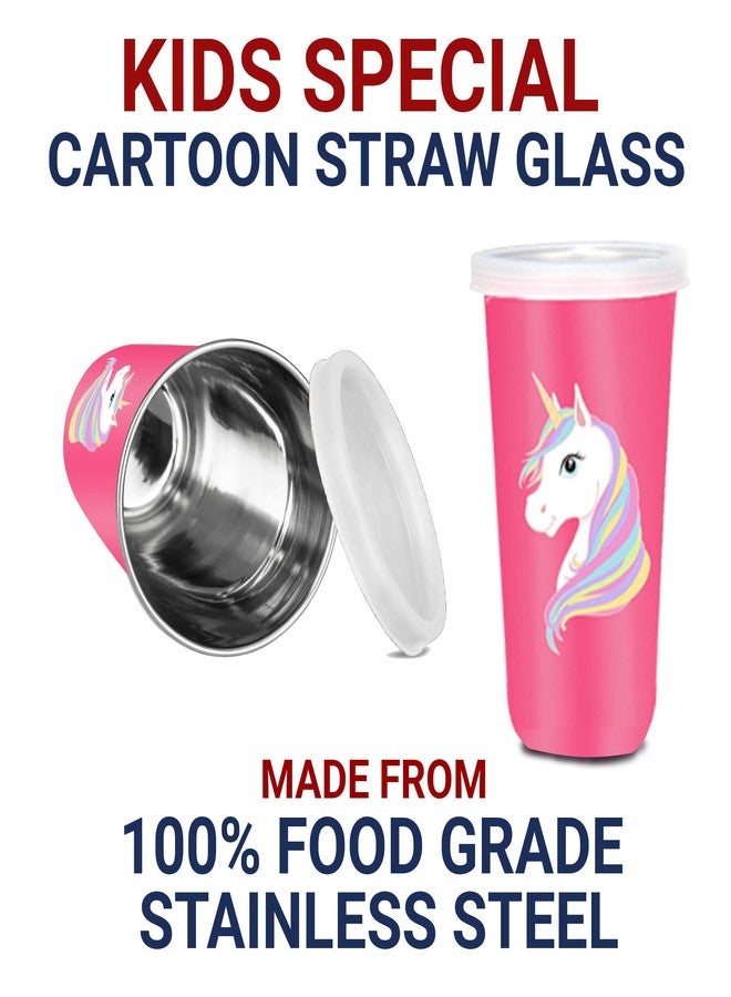 PDDFALCON Unicorn Sipper Glass Cartoon, 100% Leakproof BIS Certified, Jindal Seal & Made in India (Pink) - 450ml (CN5Straw) - Image 4
