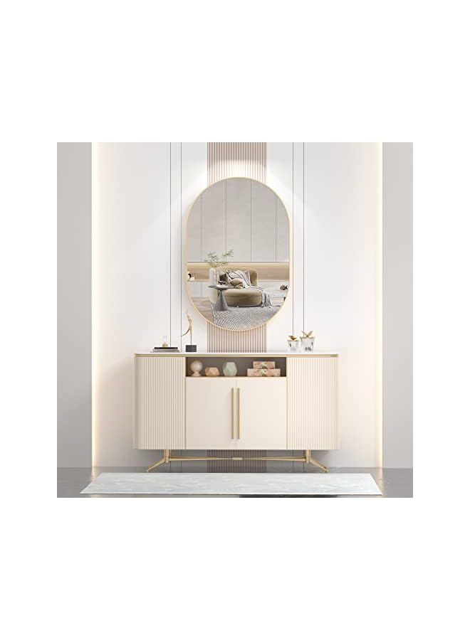 The Bros مرآة بيضاوية، 20"×30" مرآة حمام بيضاوية، مرآة بإطار معدني، يمكن تعليقها أفقيًا أو عموديًا، مرآة فريدة مثبتة على الحائط، مرآة ذهبية للصالون، الحمام، غرفة النوم، المدخل - Image 5