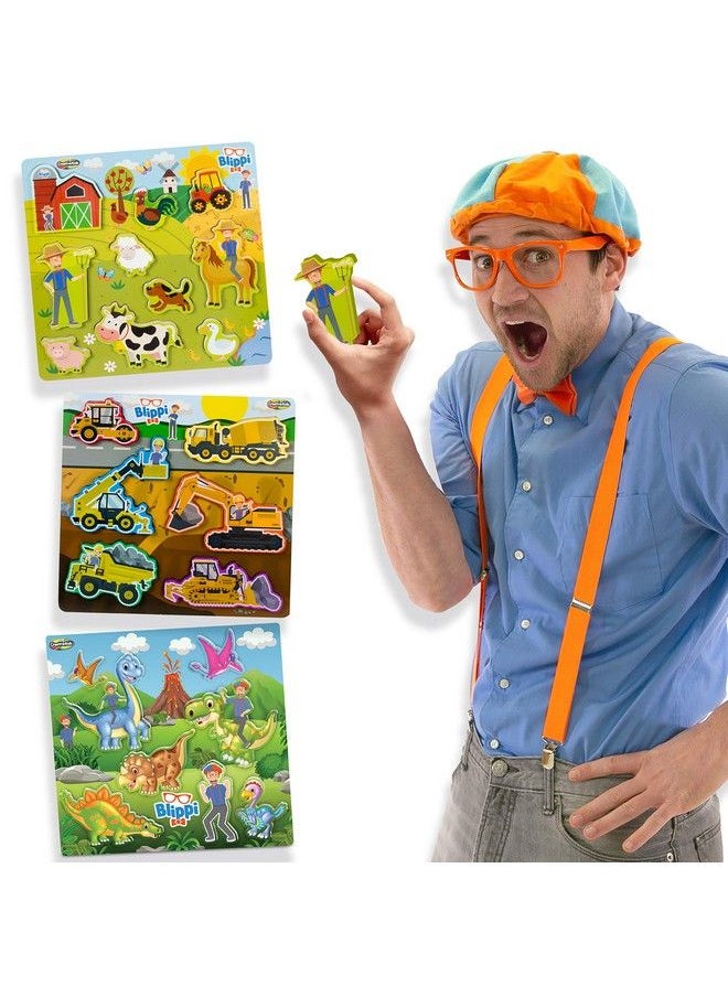 Creative Kids - Blippi Toys For Kids By Creative Kids 3 Chunky Puzzles For Toddlers Wooden Animal Dinosaur Construction Puzzles Toddler Puzzles Educational Learning Gifts Wooden Toys For Kids Ages 2+ - Image 1