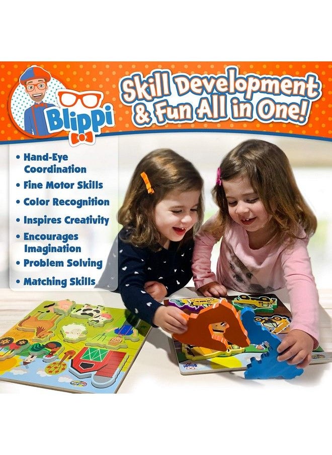 Creative Kids - Blippi Toys For Kids By Creative Kids 3 Chunky Puzzles For Toddlers Wooden Animal Dinosaur Construction Puzzles Toddler Puzzles Educational Learning Gifts Wooden Toys For Kids Ages 2+ - Image 1