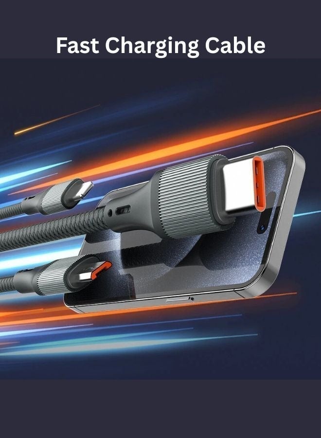 LDNIO كابل شحن سريع 3 في 1 100 واط نوع-C، لايتنينغ، ميكرو لشحن ونقل البيانات مع موصلات USB-C لأجهزة الكمبيوتر المحمولة، الهواتف الذكية، الأجهزة اللوحية، والملحقات، يدعم حتى 100 واط من الطاقة، متوافق مع أبل، ديل، سامسونج، هواوي، هونر، جوجل، والمزيد - (1.2م) أسود - Image 4