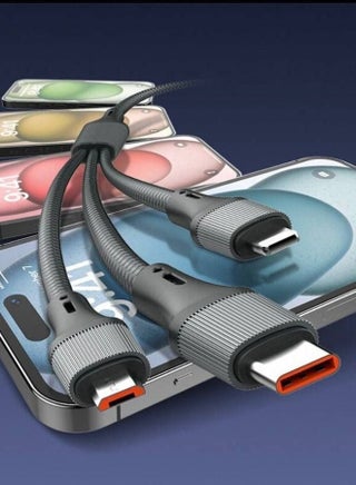 3-in-1 100W Fast Charging Cable Type-C, Lighting, Micro Charging & Data Transfer Cable with USB-C Connectors for Laptops, Smartphones, Tablets, and Accessories, Supports Up to 100W Power Delivery, Compatible with Apple, Dell, Samsung, Huawei, Honor Google, and More- (1.2M) Black - view 2