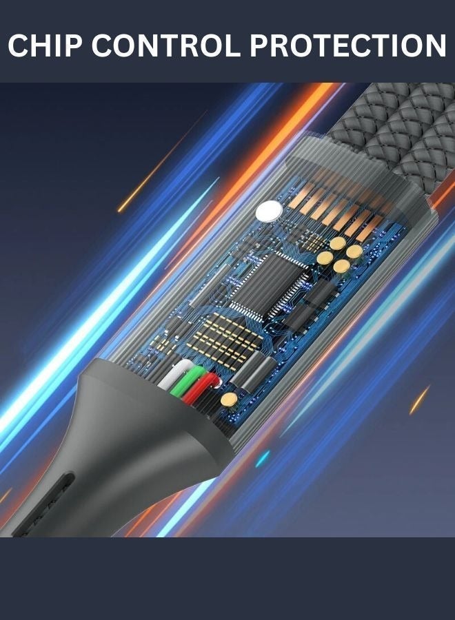 LDNIO كابل شحن سريع 3 في 1 100 واط نوع-C، لايتنينغ، ميكرو لشحن ونقل البيانات مع موصلات USB-C لأجهزة الكمبيوتر المحمولة، الهواتف الذكية، الأجهزة اللوحية، والملحقات، يدعم حتى 100 واط من الطاقة، متوافق مع أبل، ديل، سامسونج، هواوي، هونر، جوجل، والمزيد - (1.2م) أسود - Image 5