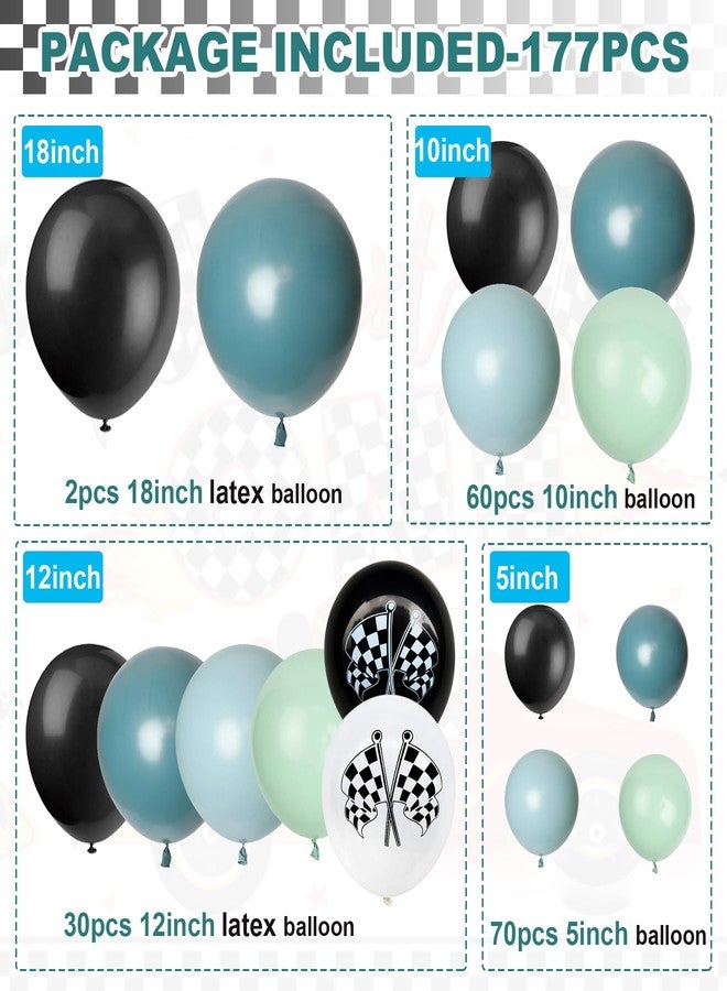HEPAPATE Race Car Party Balloons Arch Kit,177pcs Race Car Party Decorations Dusty Blue black Dusty Green & Wheels Foil Balloon& Checkered Flag for kids Racing car Theme Two Fast Party Supplies - Image 4