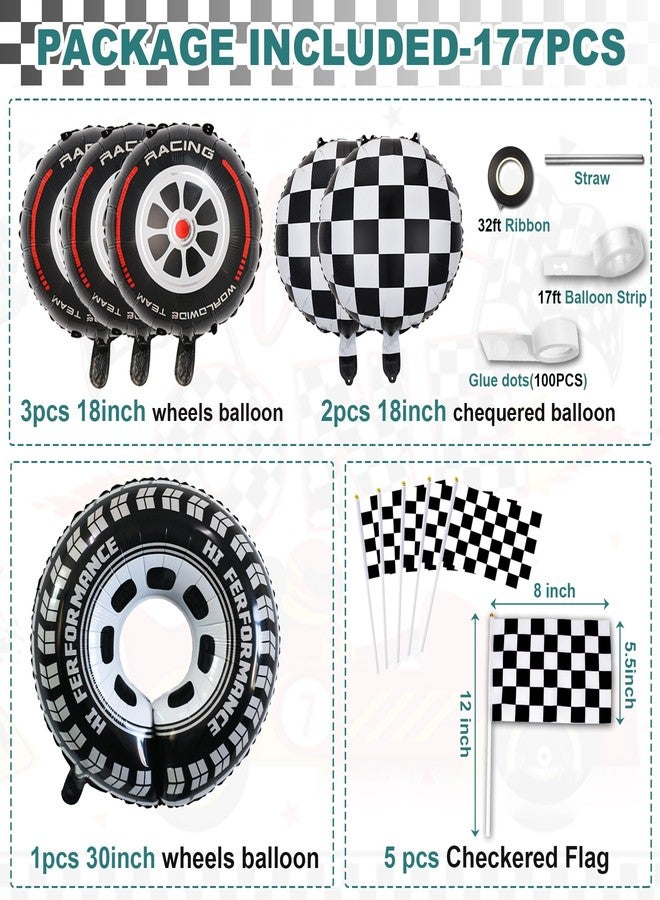 HEPAPATE Race Car Party Balloons Arch Kit,177pcs Race Car Party Decorations Dusty Blue black Dusty Green & Wheels Foil Balloon& Checkered Flag for kids Racing car Theme Two Fast Party Supplies - Image 3