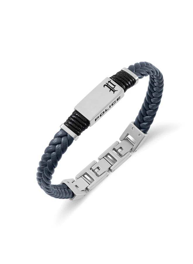 POLICE Ridgecord Blue Braided Leather & Cord Bracelet for Men