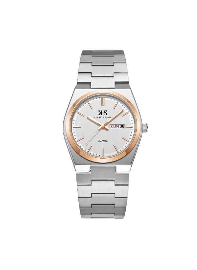 KENNETH SCOTT Men's Watch, Analog Display and Stainless Steel Strap - K24011-KBSW, Silver