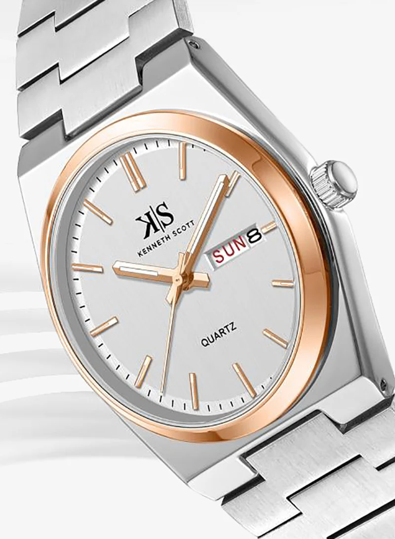 Kenneth Scott White Men's Stainless Steel Analog Watch K24011-KBSW - 40 mm for Men | Best Price UAE