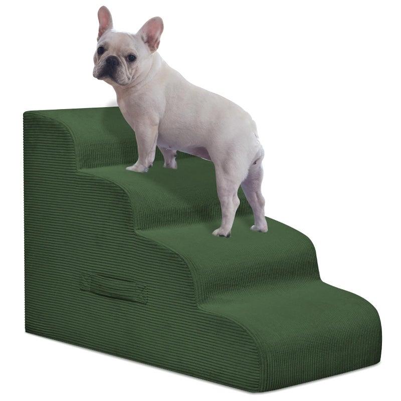 Mesa Lemon Dog Steps for Small Dogs, 4-Step Pet Ramp Stairs for High Beds and Sofa, Non-Slip Pet Stairs for Small Dogs and Cats, Removable and Easy to Clean Cover, Green - Image 1