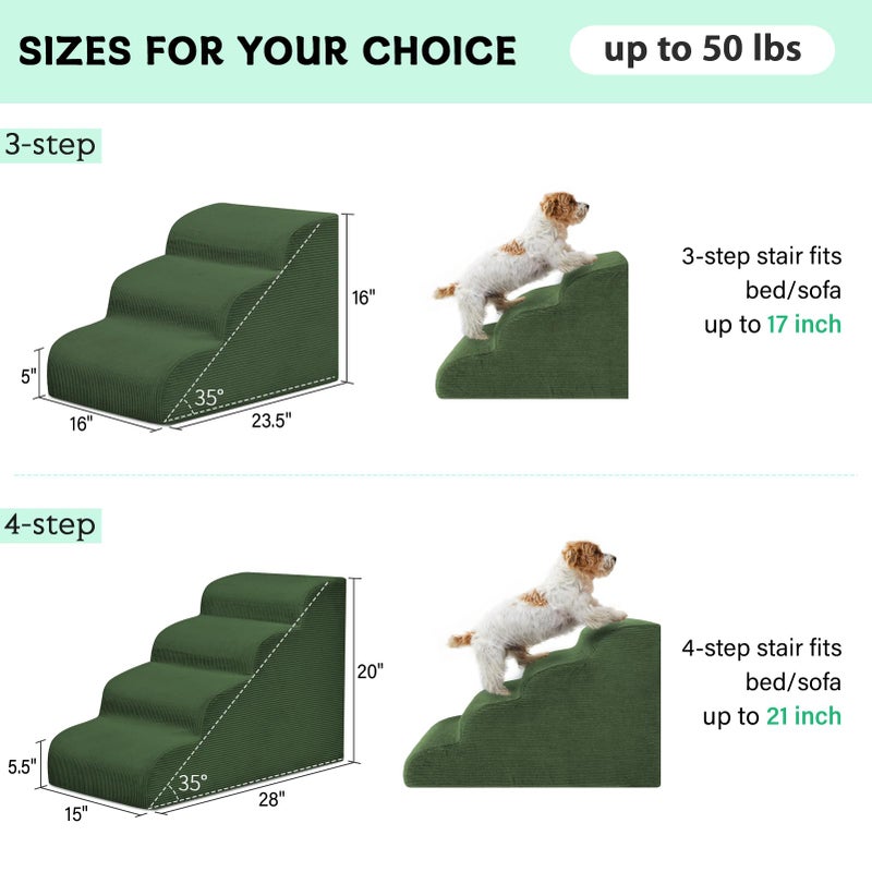 Mesa Lemon Dog Steps for Small Dogs, 4-Step Pet Ramp Stairs for High Beds and Sofa, Non-Slip Pet Stairs for Small Dogs and Cats, Removable and Easy to Clean Cover, Green - Image 4