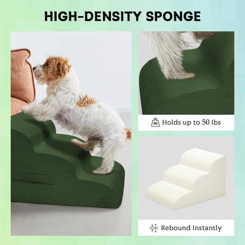 Mesa Lemon Dog Steps for Small Dogs, 4-Step Pet Ramp Stairs for High Beds and Sofa, Non-Slip Pet Stairs for Small Dogs and Cats, Removable and Easy to Clean Cover, Green - Image 5