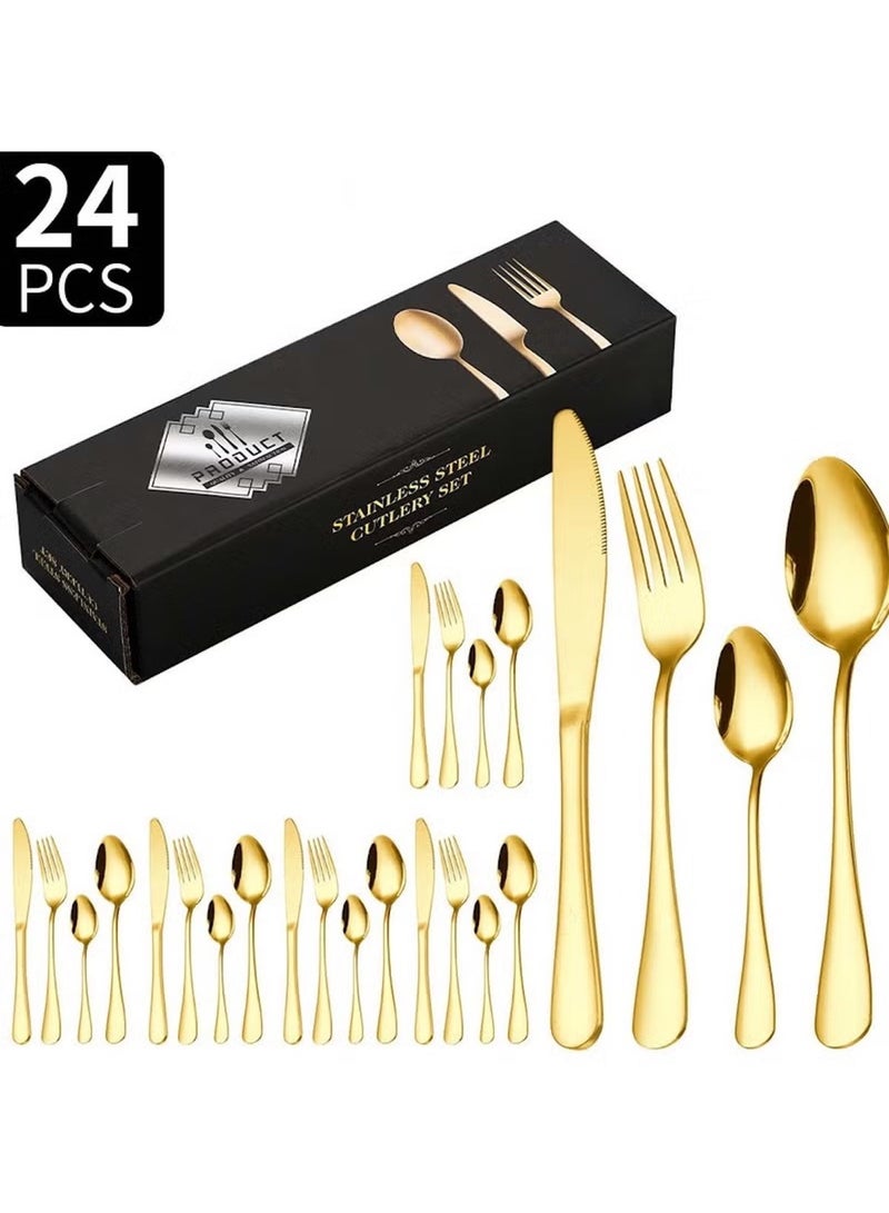 Huitich 24-Piece Stainless Steel Cutlery Set – Gold Finish - Image 1