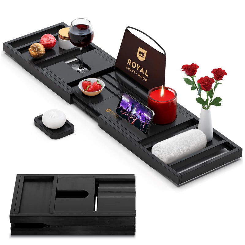 Royal Craft Wood ROYAL CRAFT WOOD Premium Foldable Bathtub Tray  Wood Bath Tray for Tub Bamboo Shelf Expandable Bath Table Trays Bathtub  Bathroom Accessories for New Home  Mothers Day  Birthday Gifts for Mom 