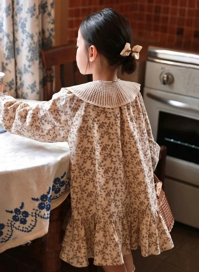 Take Two Girls Floral Print Peter Pan Collar Ruffled Hem Dress