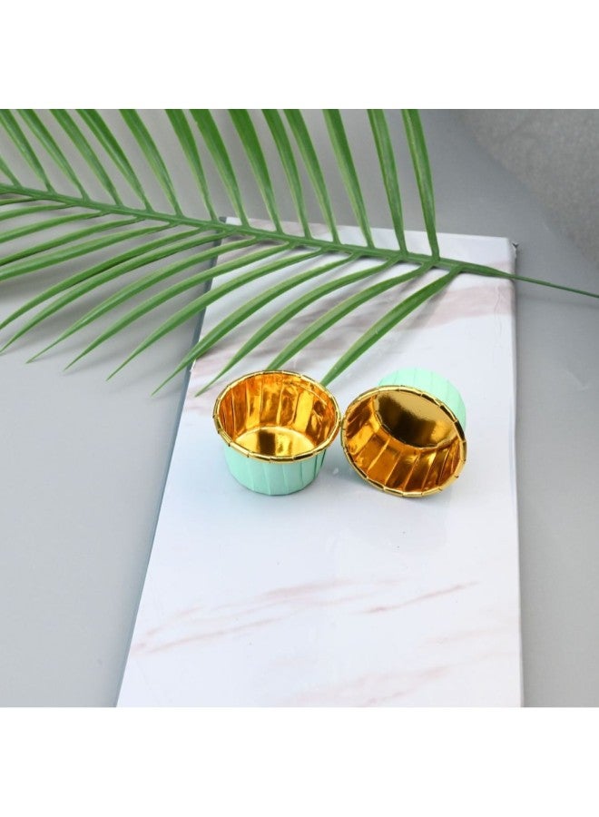 Large Curl Cup Thickened Gold And Silver Cake Paper Cup Lacquer Mafen Baking Tools High Temperature Resistant Oil Proof Mafen Cup-Specifications:Single-sided Mint Green - Image 1