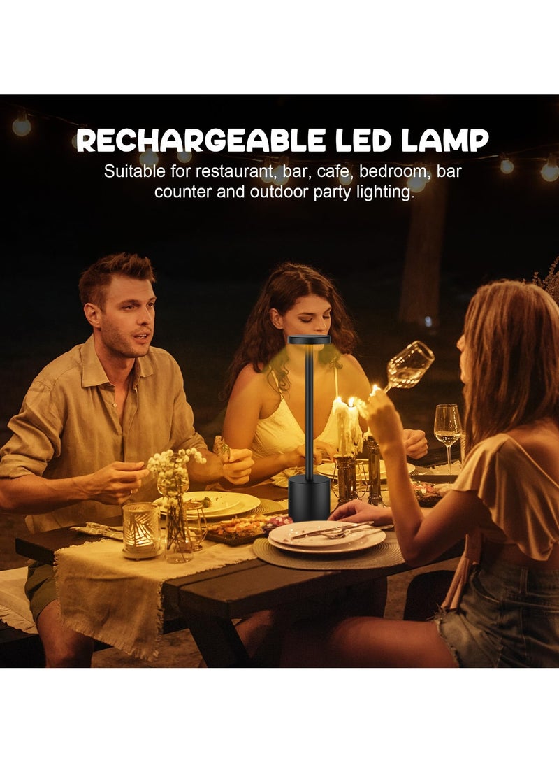 إلفسا مصباح طاولة LED لاسلكي محمول أسود بتعتيم ثلاثي الألوان بدون خطوات يعمل بالبطارية لإضاءة المكتب وغرفة النوم والمطاعم والحانات والتخييم والاستخدامات اليومية - Image 4