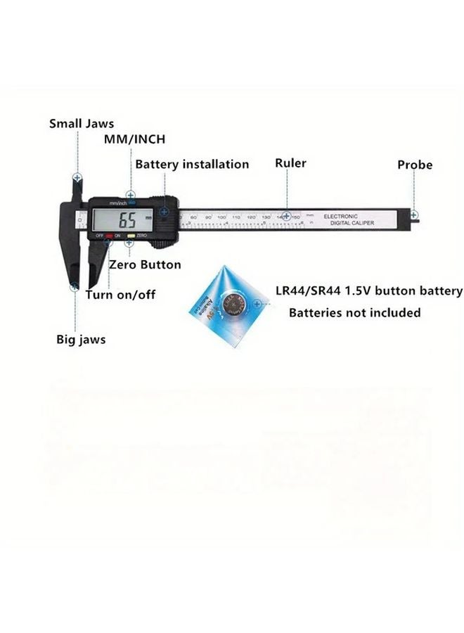 LCD Digital Caliper 0 6 Inch 150mm Carbon Fiber Composite With LCD Black - Image 4