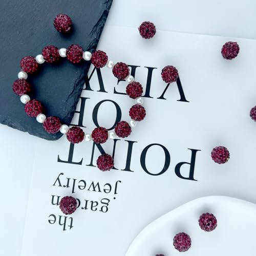 Jukercici 10mm Clay Rhinestone Beads for Bracelets, 100 Pcs Sparkle Crystal Beads for Jewelry Making, Glitter Round Shamballa Disco Ball Design for DIY Crafts Necklace Earrings Decoration (Dark Red) - Image 5