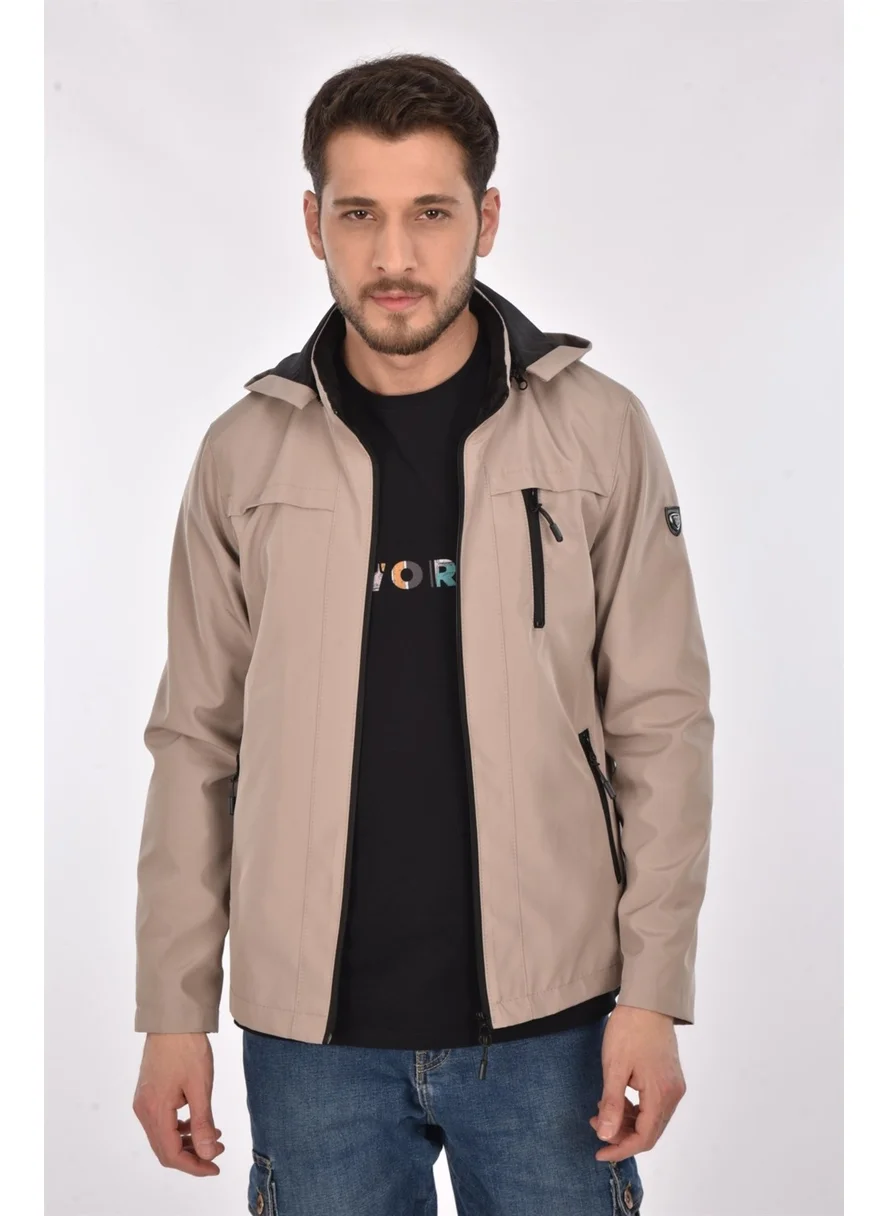 سيفيست New Season Men's Cream Hooded Inner Pocket Water and Windproof Seasonal & Summer Coat