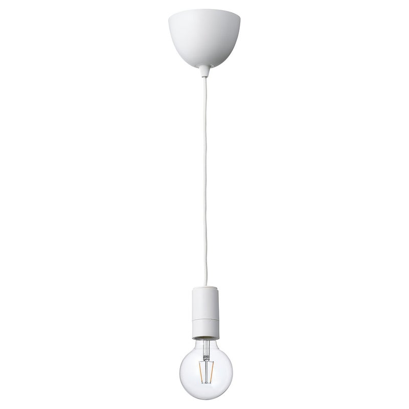 LUNNOM Pendant Lamp with LED Filament Bulb, Clear Glass Globe, White Cord - Image 1