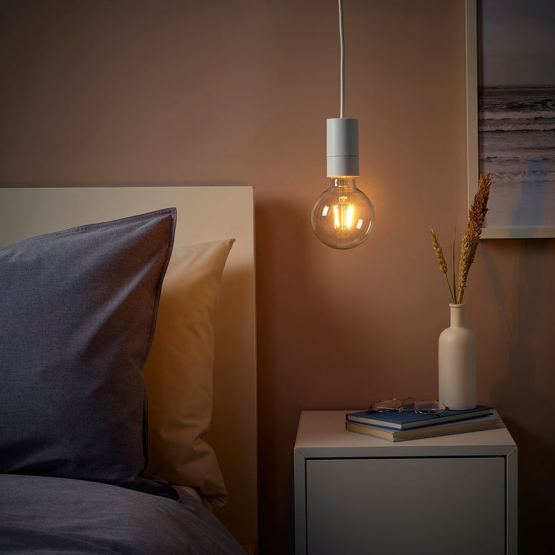 LUNNOM Pendant Lamp with LED Filament Bulb, Clear Glass Globe, White Cord - Image 2