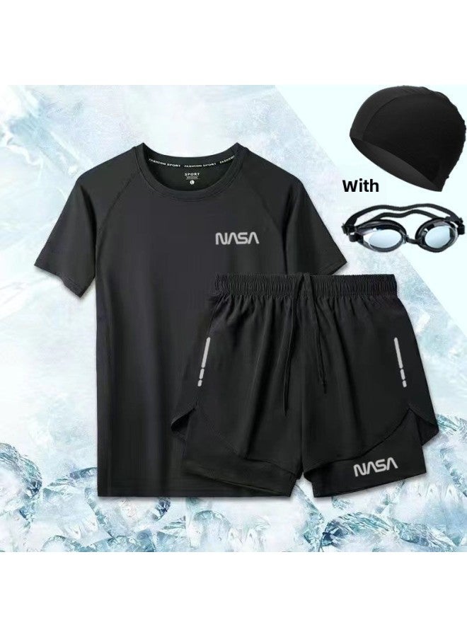 Generic Swimwear Suit Men's And Women's Anti-light Boxer Swimming Trunks Sports Running Surfing Beach Hot Spring Three-part Pants Supply-Color:Black Elite Suit [nasa]-Size:L 45-57.5kg  - Image 4