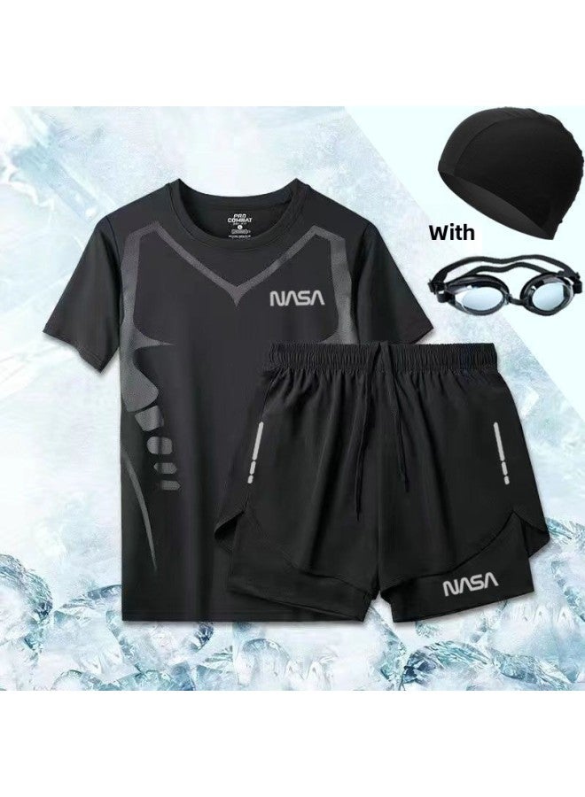 Generic Swimwear Suit Men's And Women's Anti-light Boxer Swimming Trunks Sports Running Surfing Beach Hot Spring Three-part Pants Supply-Color:Black Elite Suit [nasa]-Size:L 45-57.5kg  - Image 3