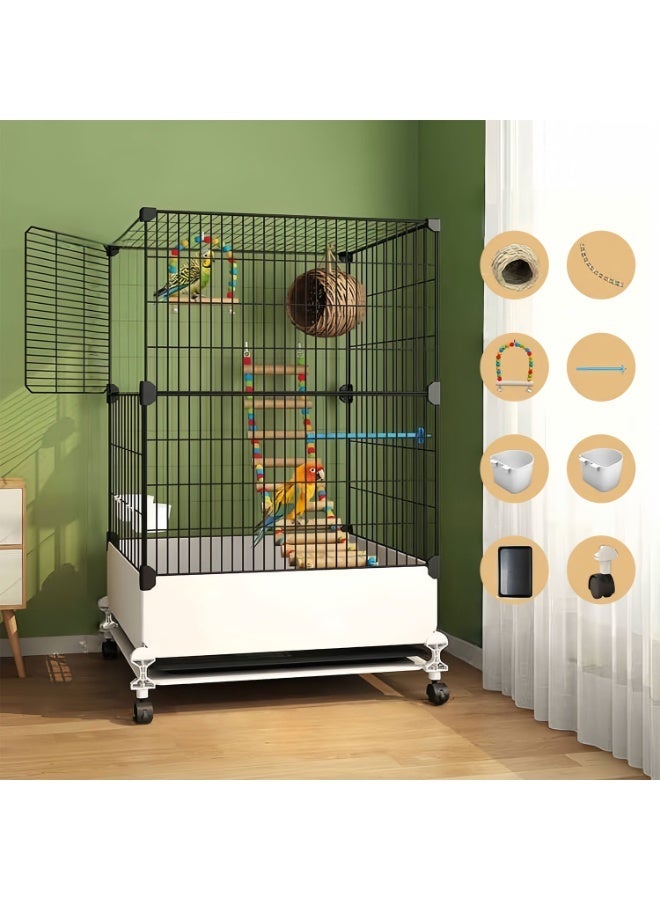 MaBaby Bird Cage Parakeet Cage with Wheels Parrot Cage with Slide-Out Tray Water Bottle & Feeder Birds House Standing Birdcages - Image 1