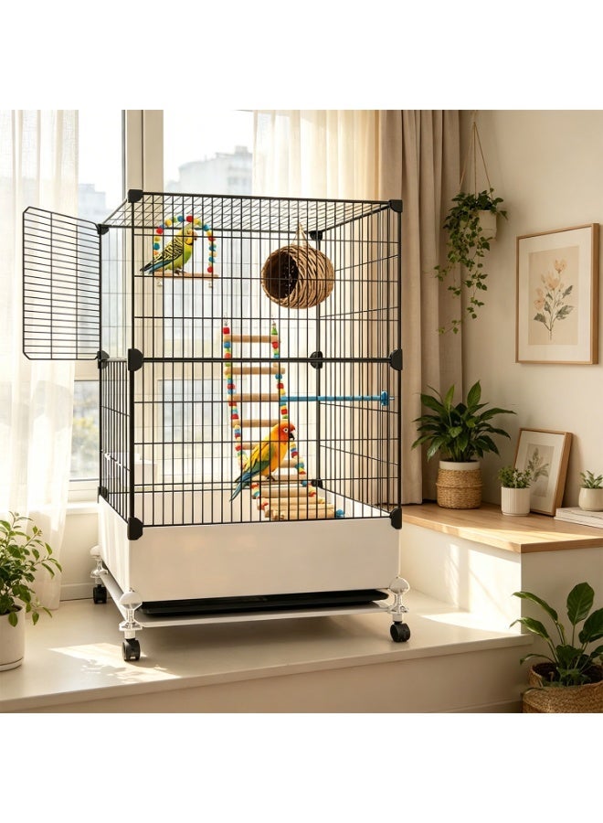 MaBaby Bird Cage Parakeet Cage with Wheels Parrot Cage with Slide-Out Tray Water Bottle & Feeder Birds House Standing Birdcages - Image 5