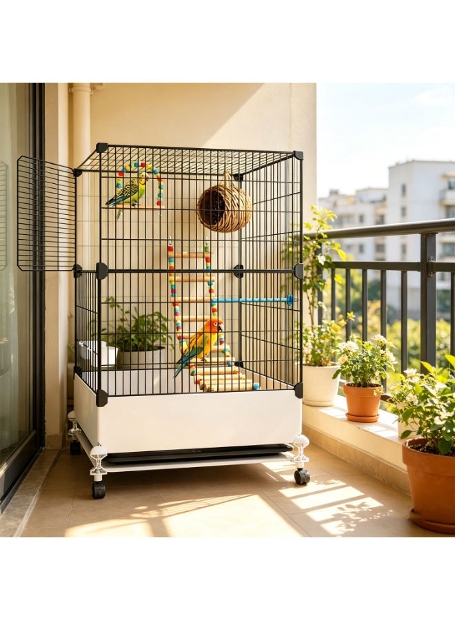 MaBaby Bird Cage Parakeet Cage with Wheels Parrot Cage with Slide-Out Tray Water Bottle & Feeder Birds House Standing Birdcages - Image 4