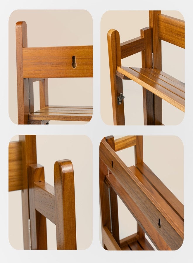 VaeFae Teak Wood Floating Shelves Bathroom, Foldable Wooden Rack Wall Mount, 2 Shelves - Image 4