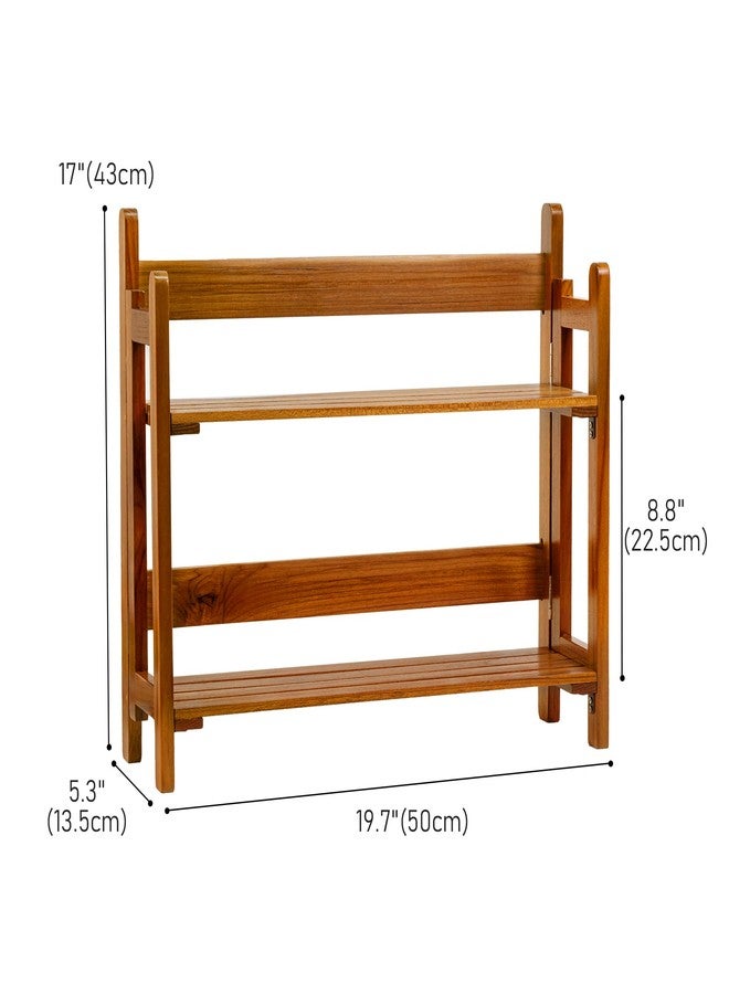 VaeFae Teak Wood Floating Shelves Bathroom, Foldable Wooden Rack Wall Mount, 2 Shelves - Image 3