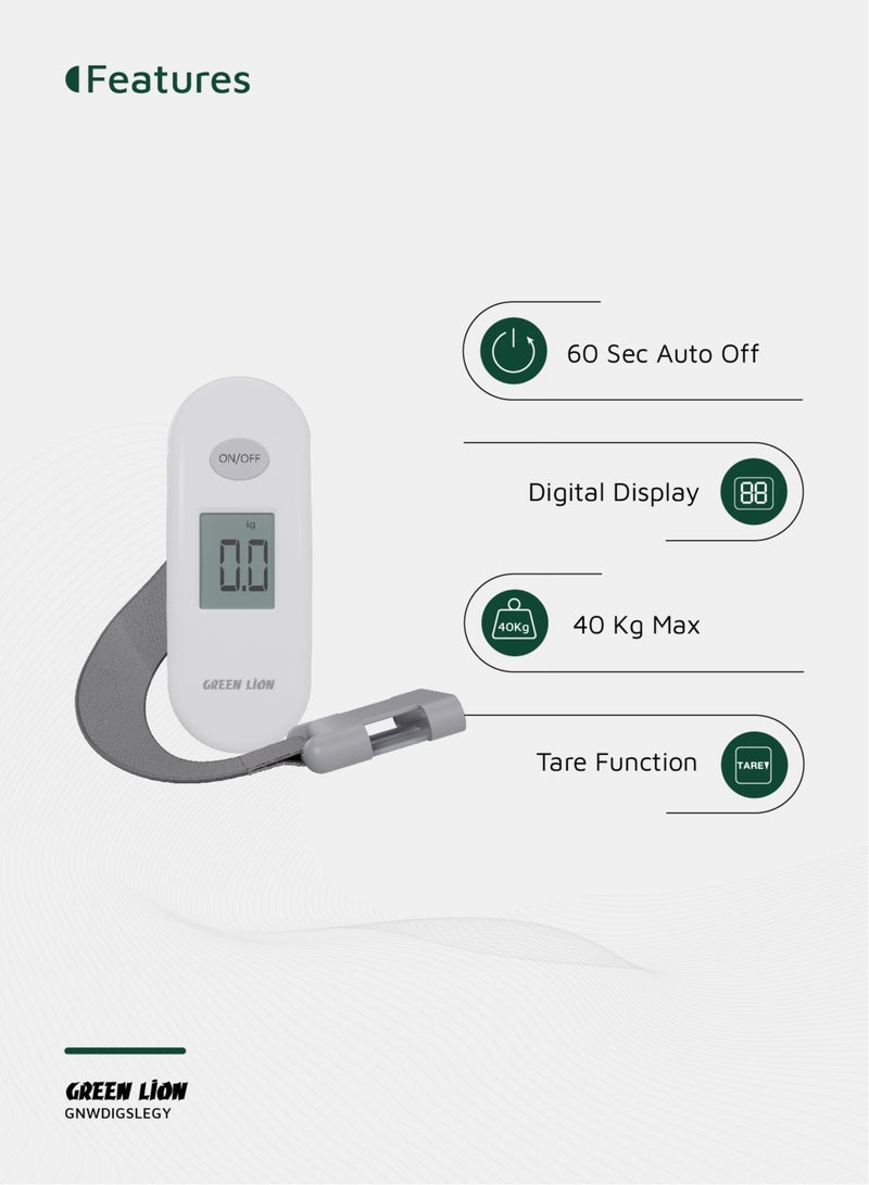 جرين ليون ميزان أمتعة رقمي من Weight Mate بشاشة رقمية ووظيفة الوزن الصافي / سعة 40 كجم/0.1 رطل / مؤشر انخفاض البطارية / مادة ABS / إيقاف التشغيل التلقائي / مؤشر التحميل الزائد - رمادي - Image 2