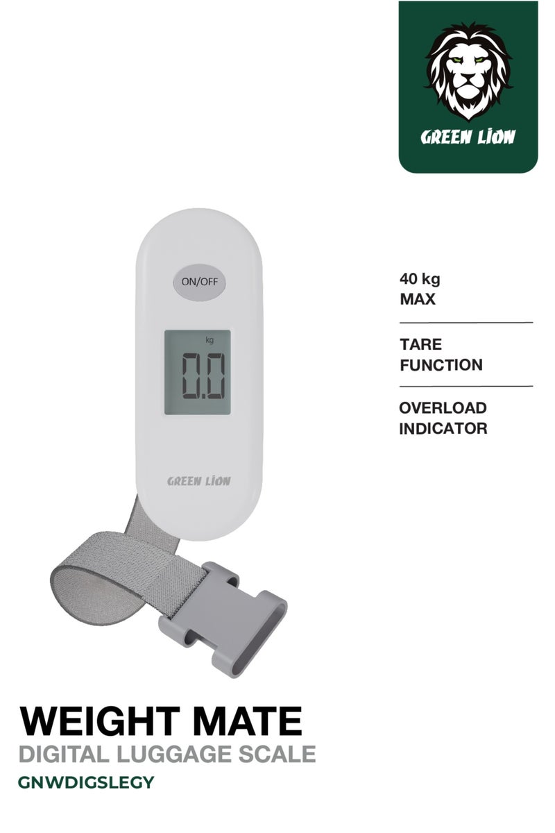 جرين ليون ميزان أمتعة رقمي من Weight Mate بشاشة رقمية ووظيفة الوزن الصافي / سعة 40 كجم/0.1 رطل / مؤشر انخفاض البطارية / مادة ABS / إيقاف التشغيل التلقائي / مؤشر التحميل الزائد - رمادي - Image 1