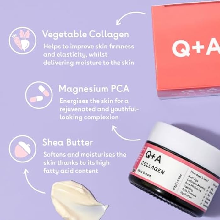 Q+A Collagen Face Cream (50g), Natural Skincare Anti-Ageing Face Care with plant-powered Collagen, Shea Butter and Magnesium, Hydrating and Firming Day Cream - Image 5