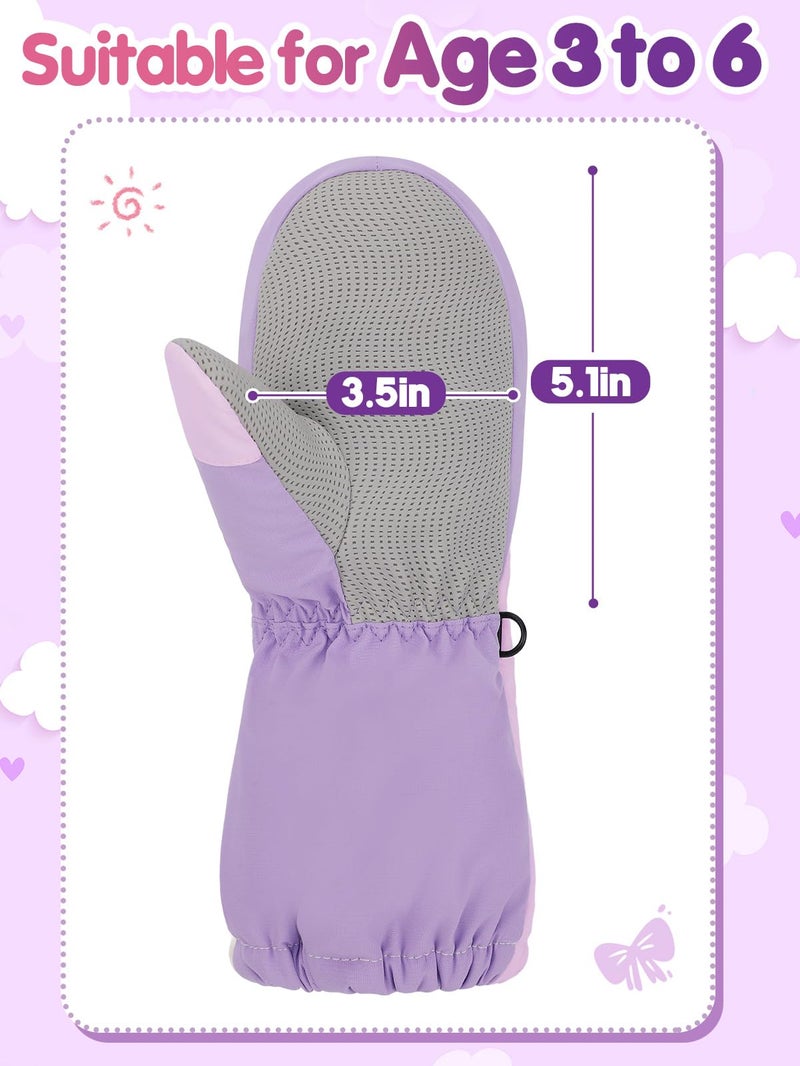 Biubee 2 Pairs Easy-On Zipper Kids Snow Gloves for Girls Ages 3-6 - Waterproof Warm Fleece Toddler Mittens - Image 4