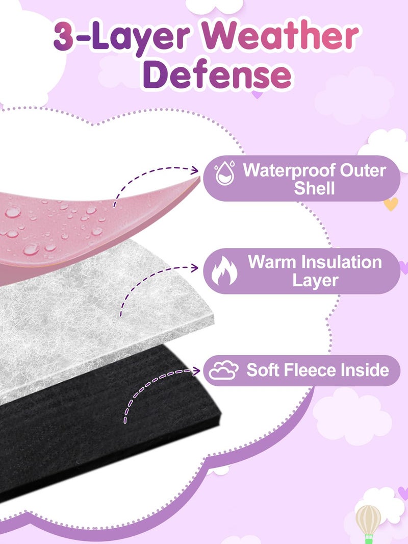 Biubee 2 Pairs Easy-On Zipper Kids Snow Gloves for Girls Ages 3-6 - Waterproof Warm Fleece Toddler Mittens - Image 2