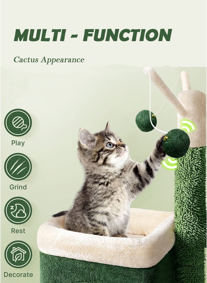 Cactus-Shaped Cat Tree Scratching Post with Hanging Toy Ball, Sisal Scratching Base, Coral Fleece Nests, Detachable Design Scratcher, and 9KG Capacity for Multi-Cat Saudi Homes - Image 2