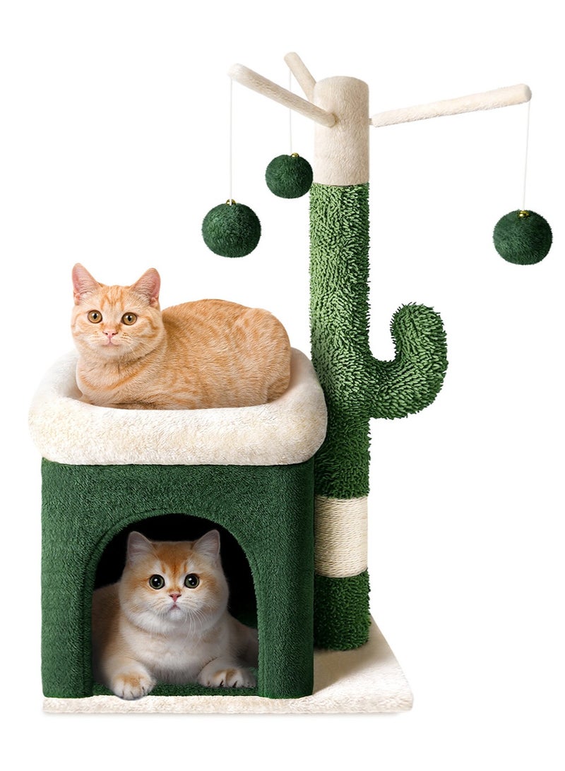 Cactus-Shaped Cat Tree Scratching Post with Hanging Toy Ball, Sisal Scratching Base, Coral Fleece Nests, Detachable Design Scratcher, and 9KG Capacity for Multi-Cat Saudi Homes - Image 5