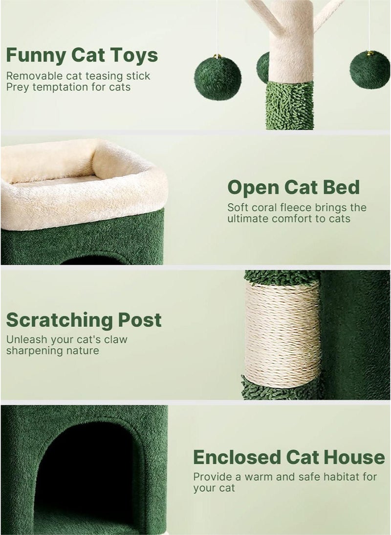 Cactus-Shaped Cat Tree Scratching Post with Hanging Toy Ball, Sisal Scratching Base, Coral Fleece Nests, Detachable Design Scratcher, and 9KG Capacity for Multi-Cat Saudi Homes - Image 3