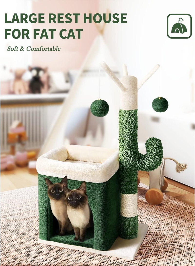 Cactus-Shaped Cat Tree Scratching Post with Hanging Toy Ball, Sisal Scratching Base, Coral Fleece Nests, Detachable Design Scratcher, and 9KG Capacity for Multi-Cat Saudi Homes - Image 4
