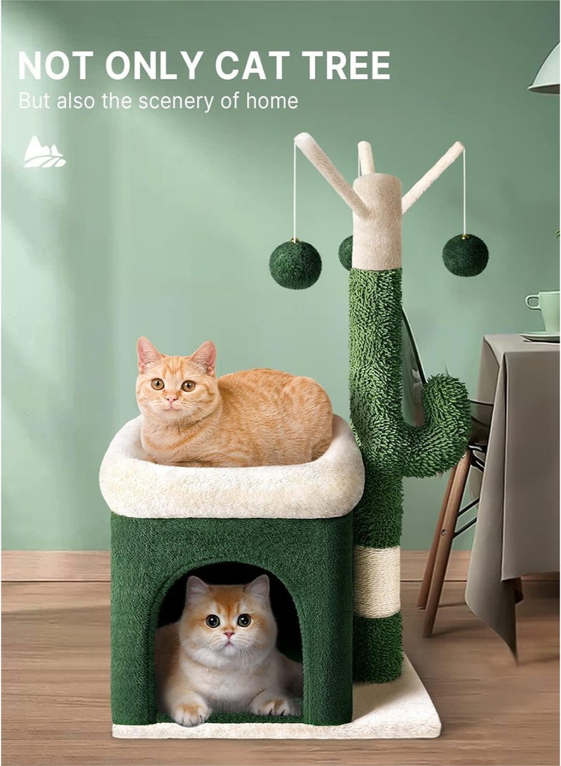 Cactus-Shaped Cat Tree Scratching Post with Hanging Toy Ball, Sisal Scratching Base, Coral Fleece Nests, Detachable Design Scratcher, and 9KG Capacity for Multi-Cat Saudi Homes - Image 1