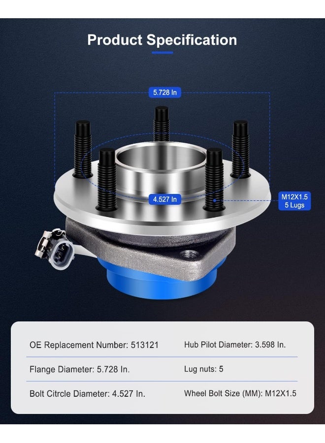 ECCPP ECCPP Wheel hub Wheel Bearing Assembly Front fits Chevy Impala Cadillac Eldorado DTS Buick Allure Century Seville Lesabre Pontiac Bonnevile Oldsmobile Aurora with ABS 5 Lugs 3 Bolt Flange 513121  - Image 4