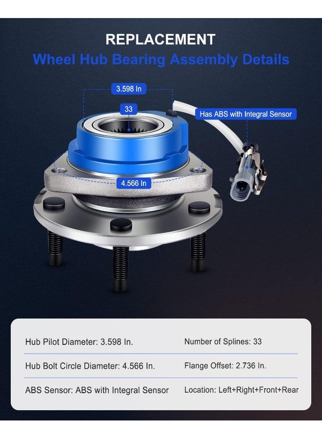 ECCPP ECCPP Wheel hub Wheel Bearing Assembly Front fits Chevy Impala Cadillac Eldorado DTS Buick Allure Century Seville Lesabre Pontiac Bonnevile Oldsmobile Aurora with ABS 5 Lugs 3 Bolt Flange 513121  - Image 5