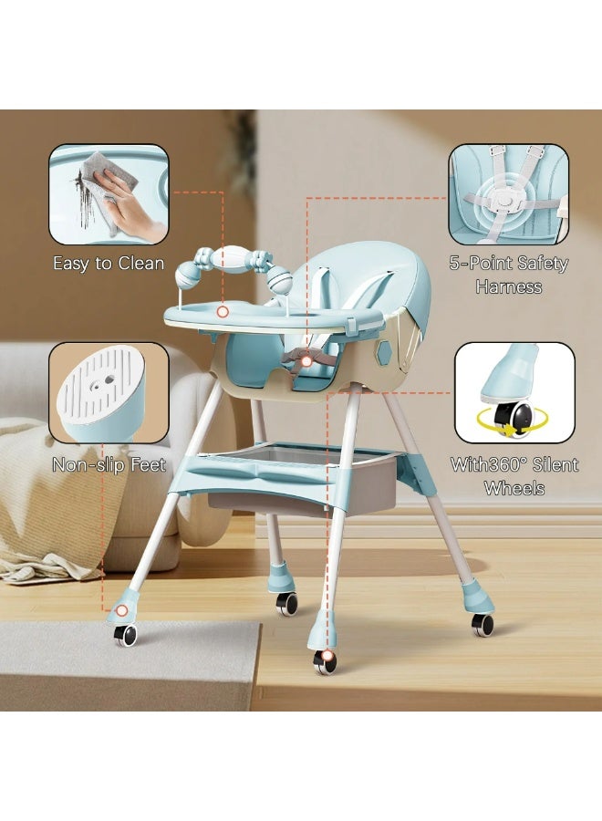 كرسى طعام هزاز للأطفال 2مستوي ارتفاع وقابل للطى مع بار العاب لتسليه الطفل كود (601y) - Image 5