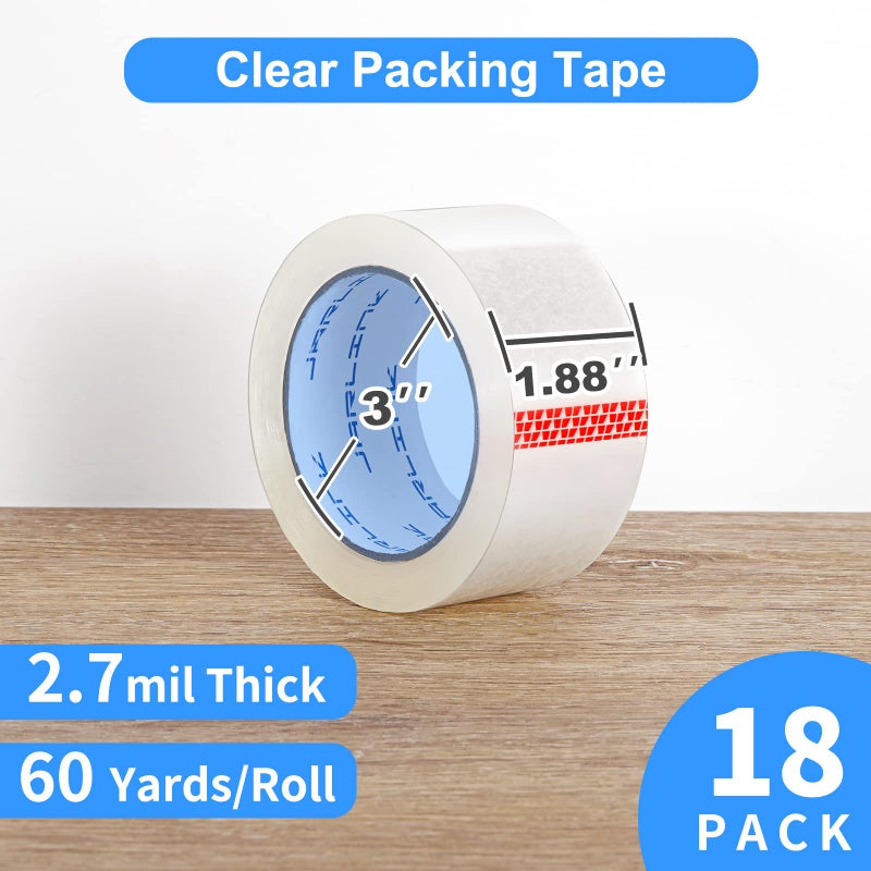JARLINK Clear Packing Tape (18 Rolls), Heavy Duty Packaging Tape for Shipping Packaging Moving Sealing, 2.7mil Thick, 1.88 inches Wide, 60 Yards Per Roll, 1080 Total Yards - Image 2