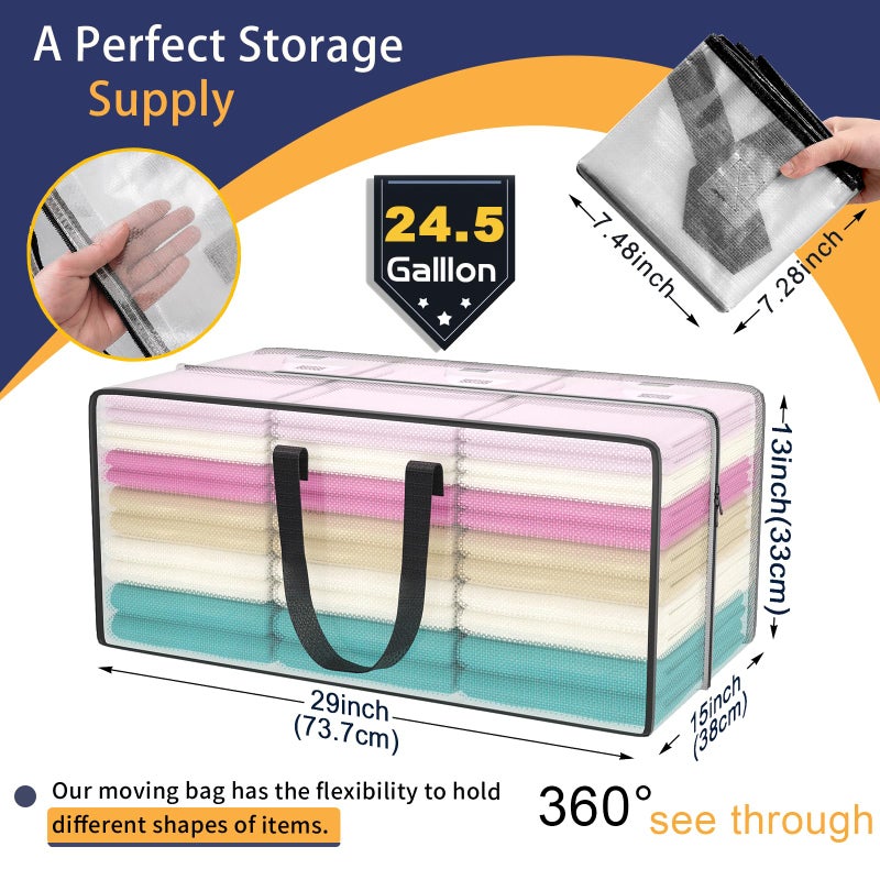 Acnusik Clear Storage Bags with Zipper, Large Moving Bags Heavy Duty Extra Large, Plastic Storage Totes for Clothes, College dorm Packing Bag with Strong Handles - Image 2