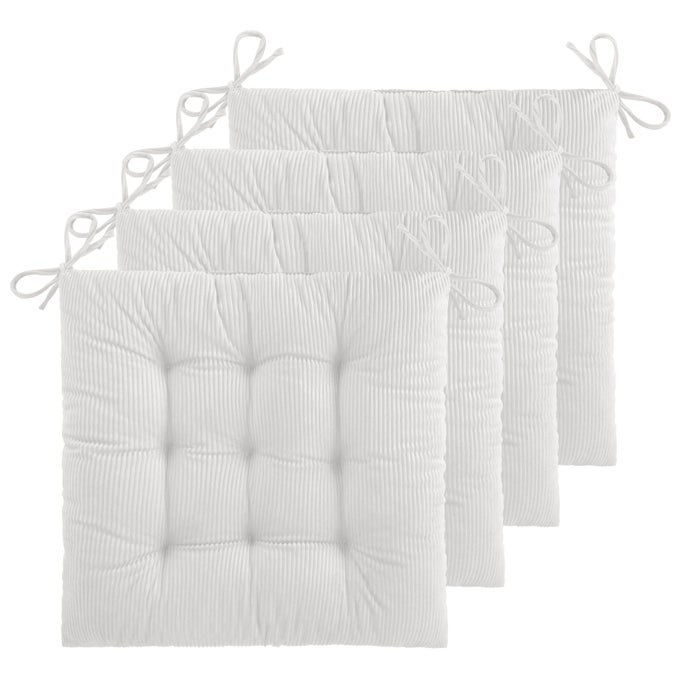 4 PACK CHAIR CUSHIONS FOR DINING KITCHEN CHAIRS 18 INCHES SEAT CUSHION PADS WARM THICK CORDUROY COMFORT CHAIR CUSHIONS FOR OFFICE WITH TIES18 WHITE