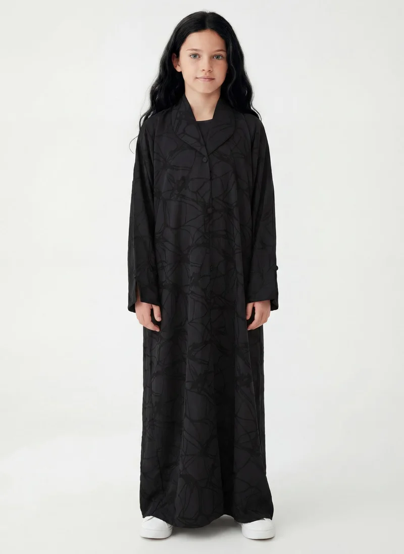 أم سكوير فاشن Girls Abstract Print Abaya with Matching Chiffon Headscarf, Elegant Everyday Modest Wear