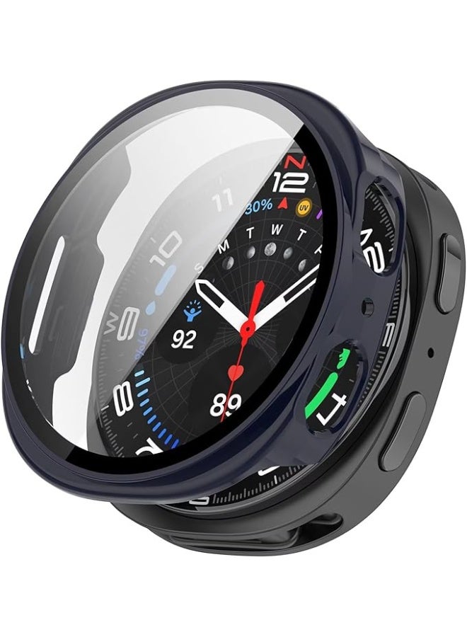 ووتش جراب مع زجاج مقسّى لشاشة Samsung Galaxy Watch 8 مقاس 44 مم للرجال والنساء، حماية شاملة من البولي كربونات الصلب، مضاد للانزلاق ومقاوم للخدش، أسود - Image 2